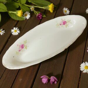 Floral Celery Trinket Ring Soap Dish Oblong Transferware Mid Century Modern VTG